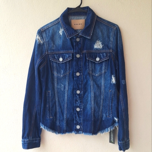 Blank NYC Dark Blue Denim Long Sleeve Distressed Women's Jacket Size S NWT - Picture 1 of 11